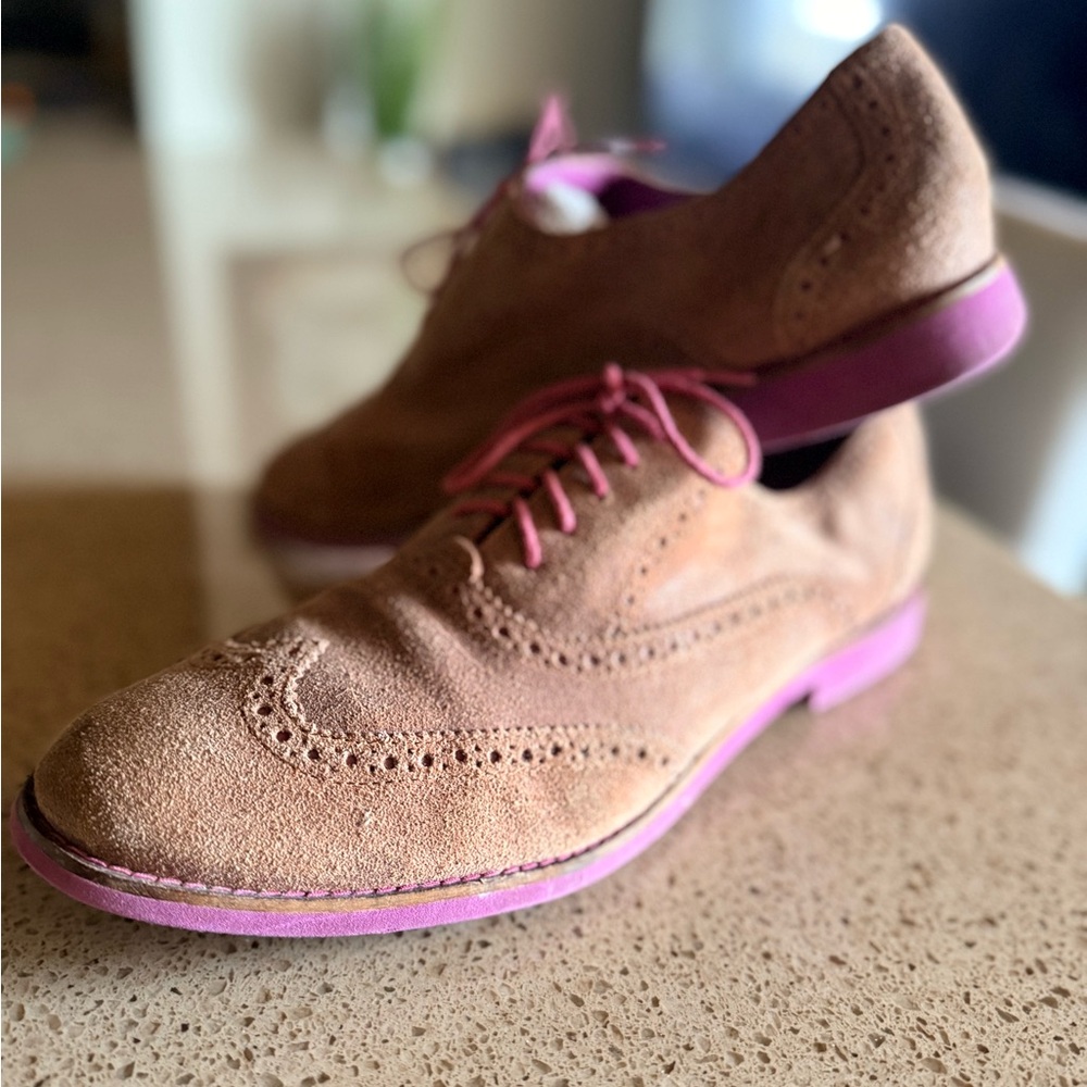 Women's Cole Haan Suede Brogue Shoes - Brown and Pink